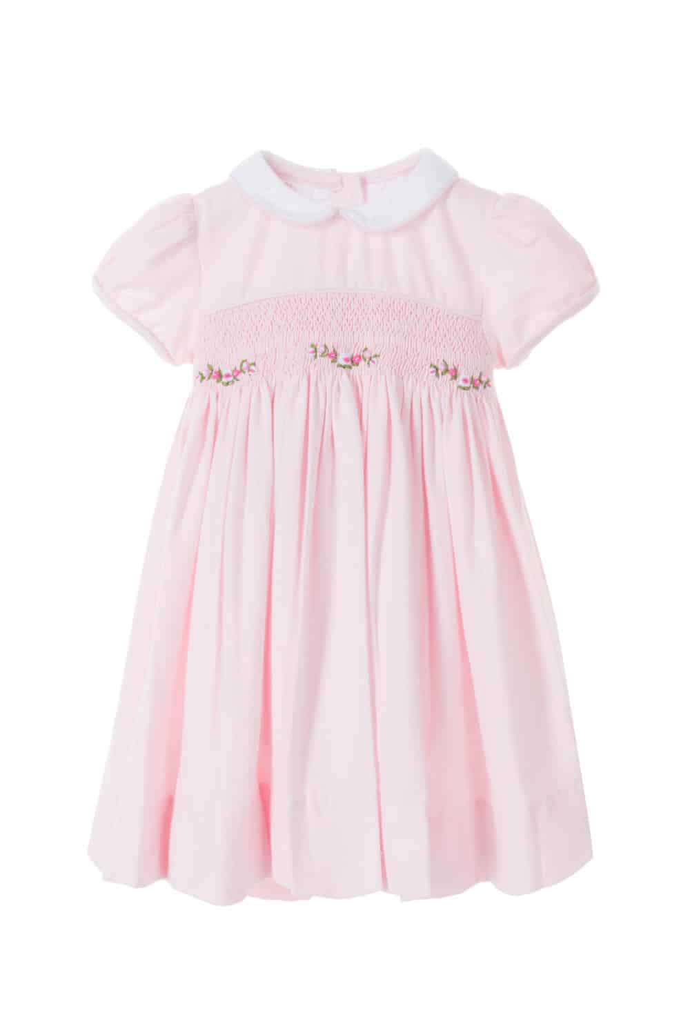 Smocked Dress Girls Baby Toddler Pink Stripe Summer Embroidered Flower Collar 