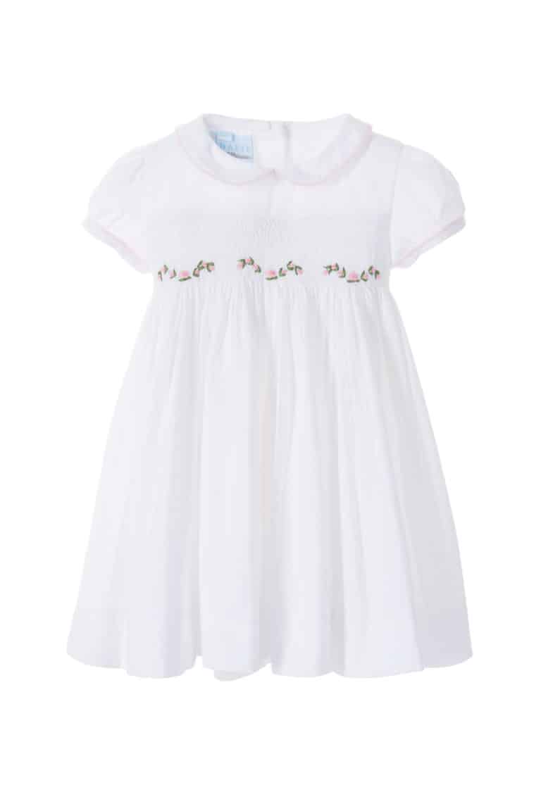 Flaminia | Embroidered Rose Puff Sleeve Girls White Dress - Annafie